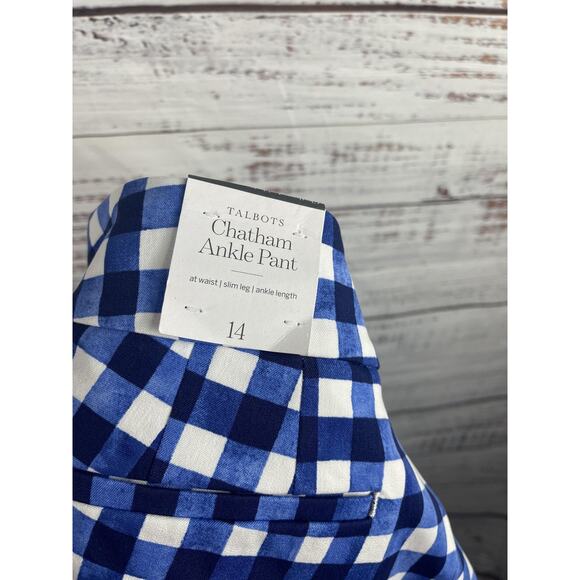 Talbots Pants Women's 14 Blue White Chatham Ankle Gingham Check Slim Leg Stretch - Picture 6 of 12